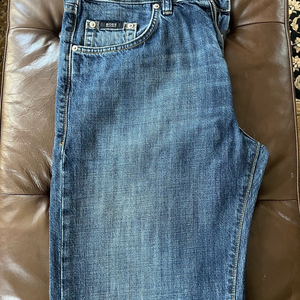 Boss Blue Relaxed Fit Jeans with Natural Fading